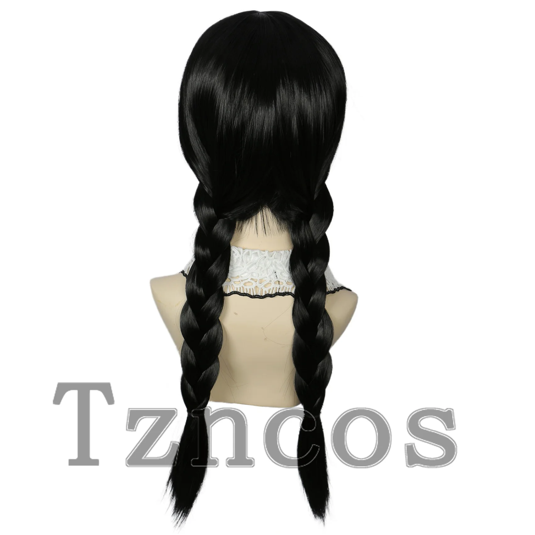 Tzncos Wednesday Addams Cosplay Wig Black Braided Wig With Bangs For Halloween Party Looks