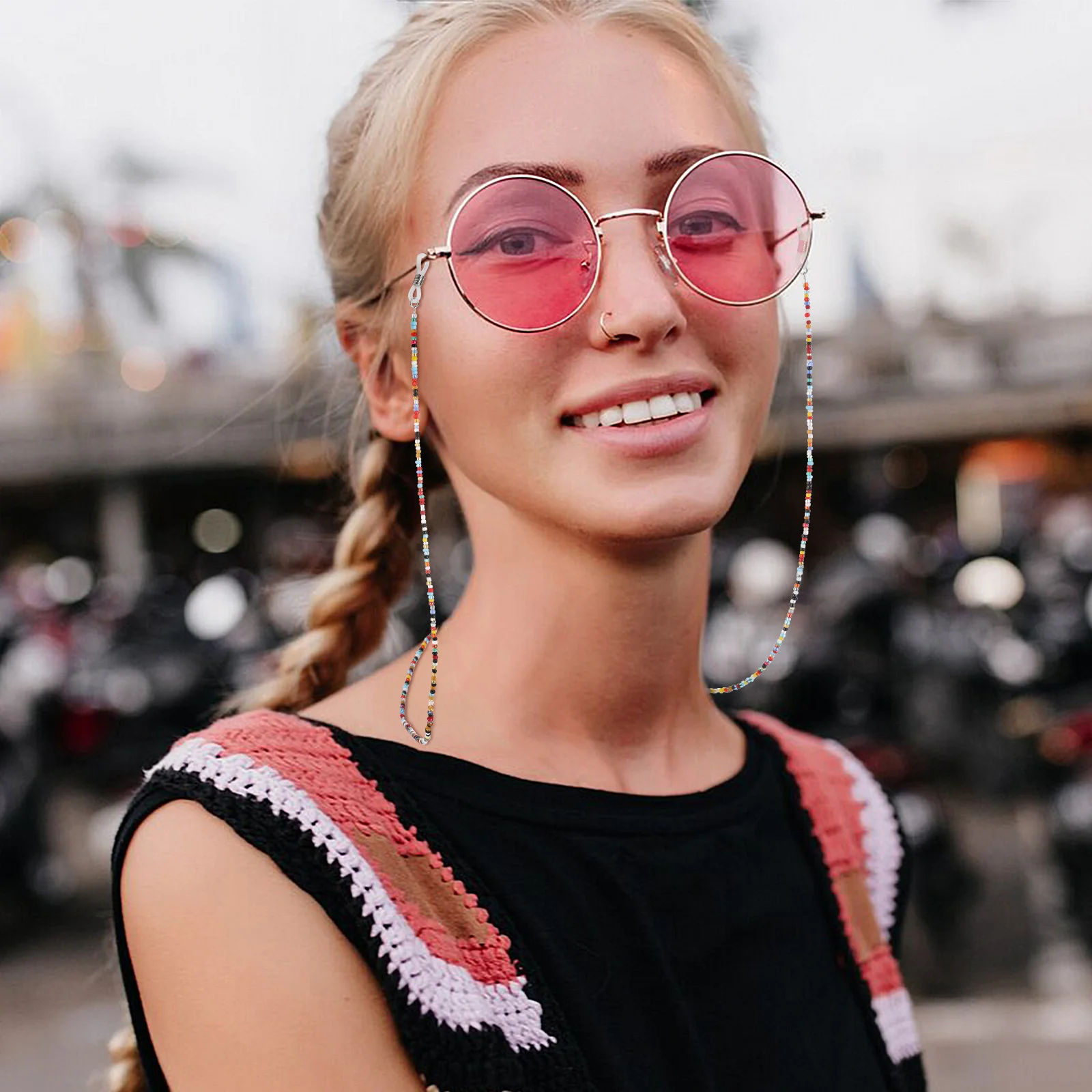 

2Pcs Beaded Glasses Chains Colorful Necklace Eyewear Lanyard Anti Slip Buckle Fashionable Glasses Chain Eyeglasses Chain