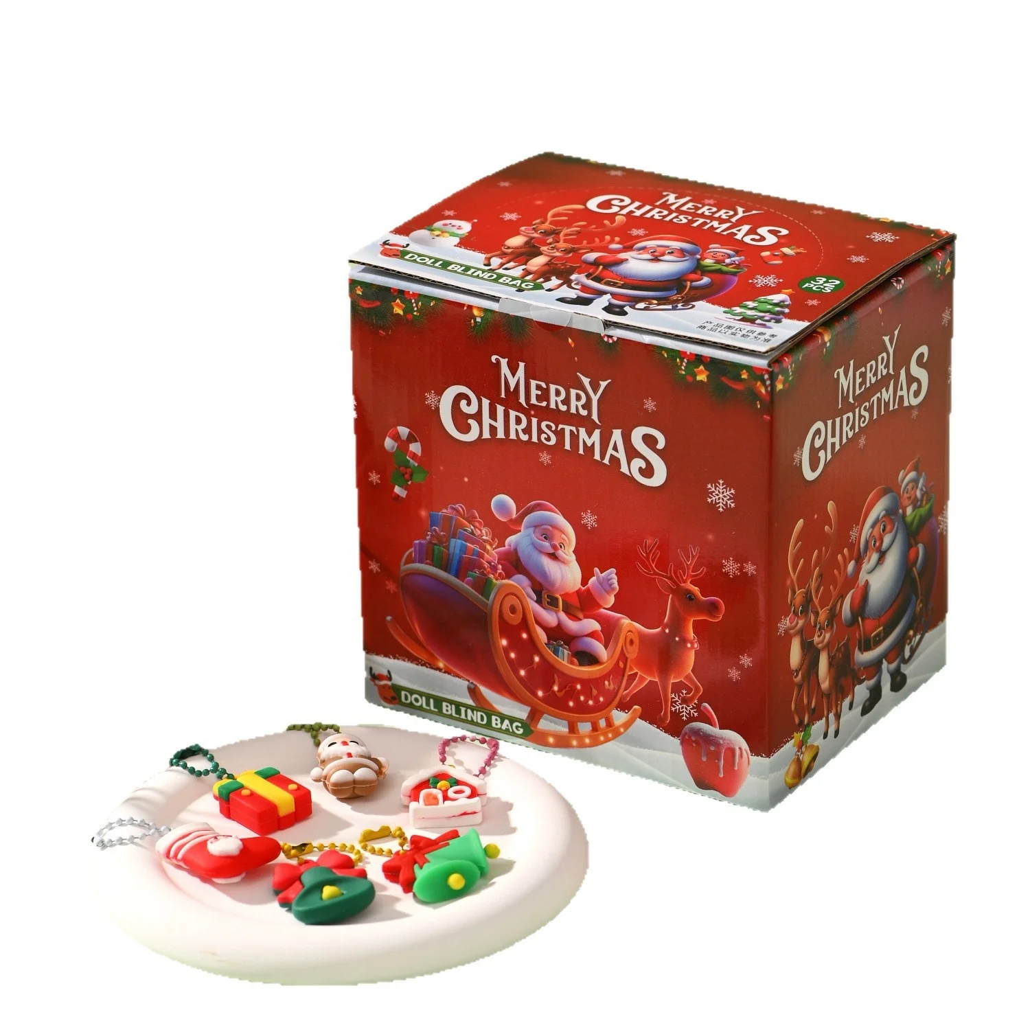 Christmas Cross-Border Toy: 32-Piece Blind Bag Figurine Set with Keychains and Ornaments – Ideal Small Gifts for Children; Trend