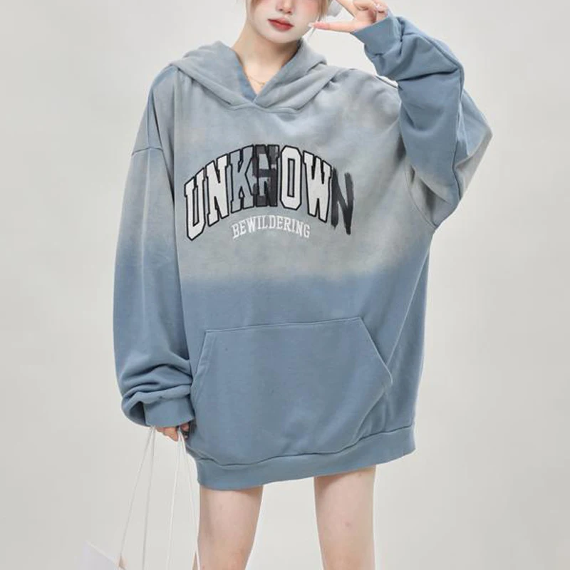 Sudaderas con capucha para mujer, ropa de calle con estampado de letras degradadas, Estilo Vintage americano, Harajuku, Hip Hop, jersey de lana de gran tamaño, Y2K