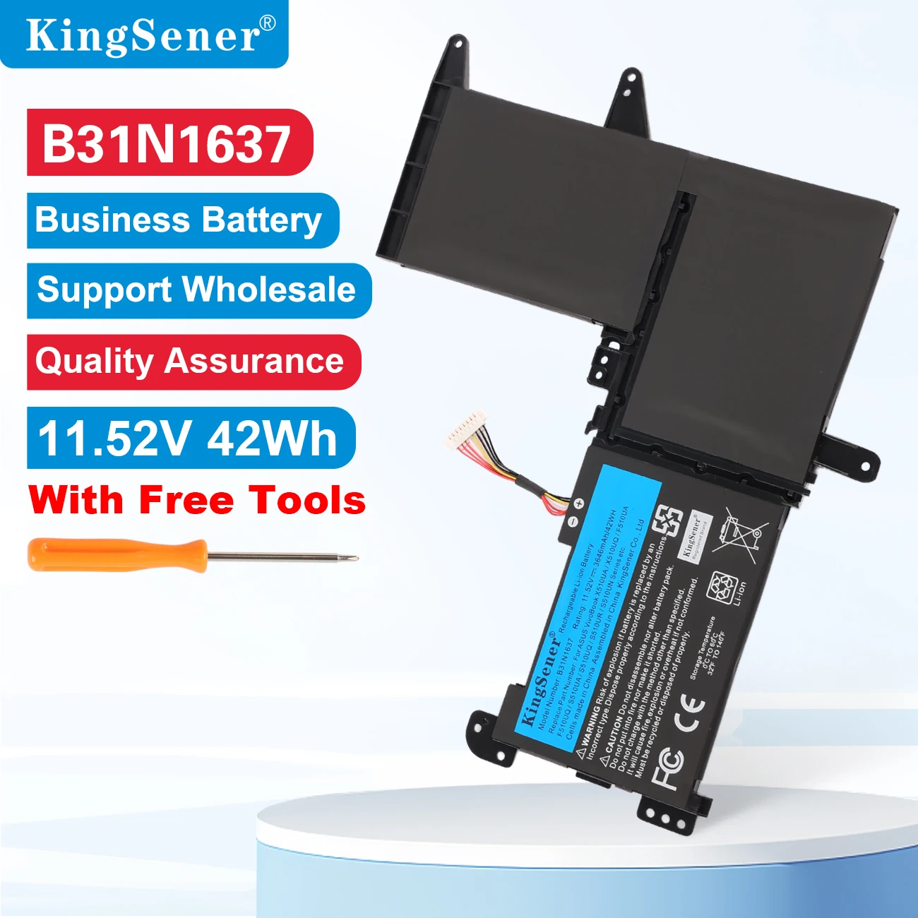 

KingSener B31N1637 C31N1637 Laptop Battery for ASUS VivoBook X510 X510U X510UQ X510UA S510U S510UF S510UQ F510U F510UA F510UQ