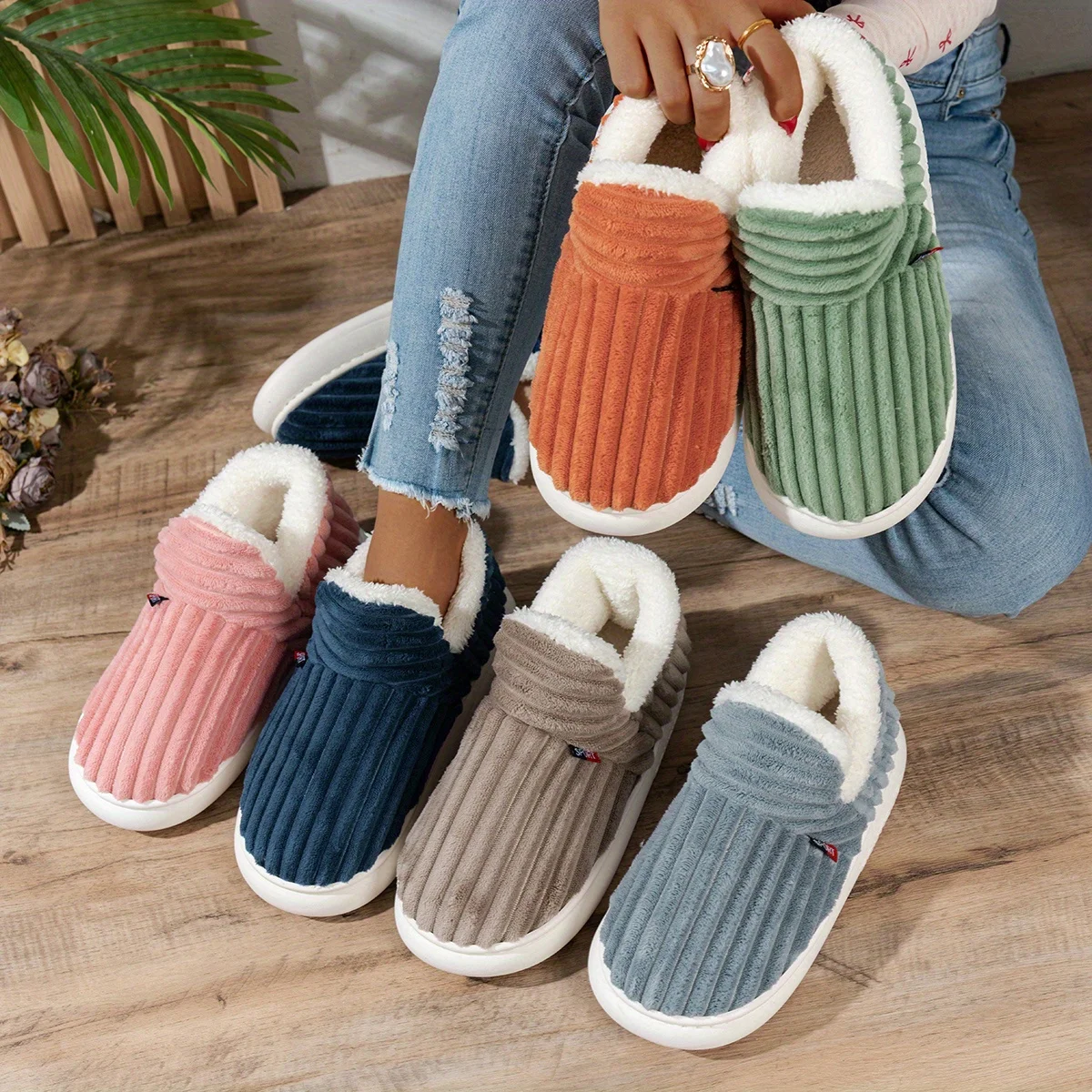 New Cross-Border Women's Platform Shoes with Heels, Indoor Winter Plush-Lined Thick-Soled Warm Foreign Trade Shoes, Men's Home
