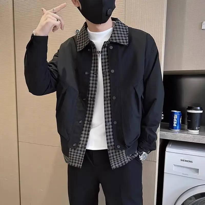 

Модная клетчатая повседневная мужская куртка из полиэстера с подставкой, весна-осень-зима, модная верхняя одежда, молодежная спортивная одежда на молнии...