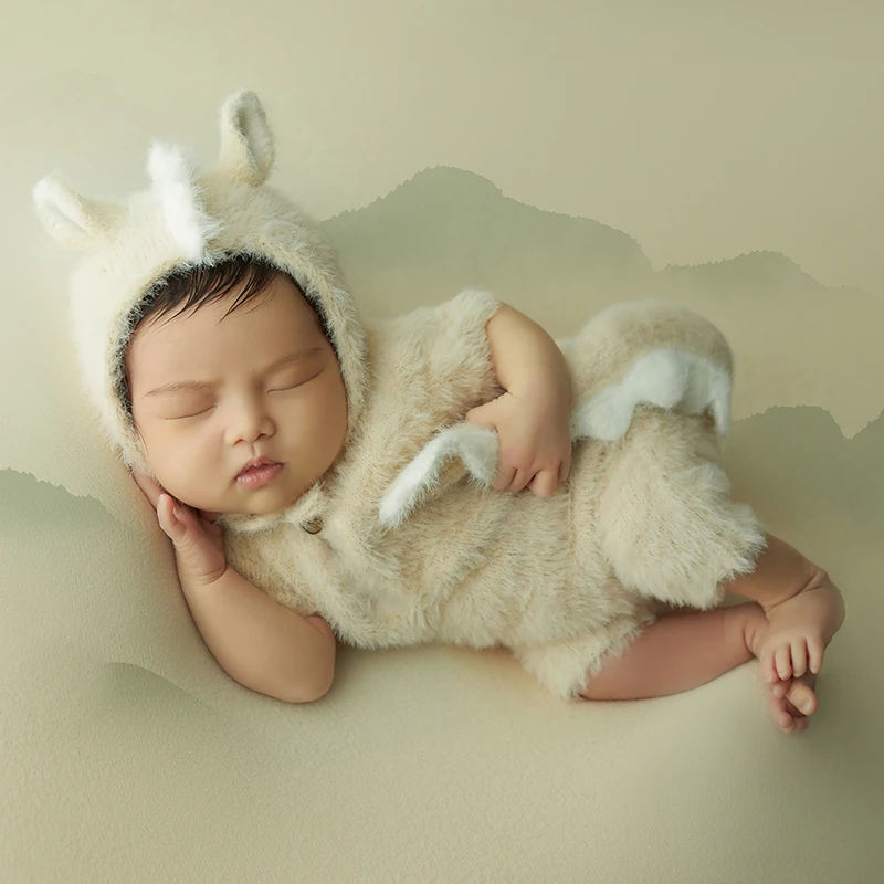 New Year Clothing For Newborn Photography Dragon Hat Romper Set Knitted Animal Baby Photography Outfit Photo Props Accessories