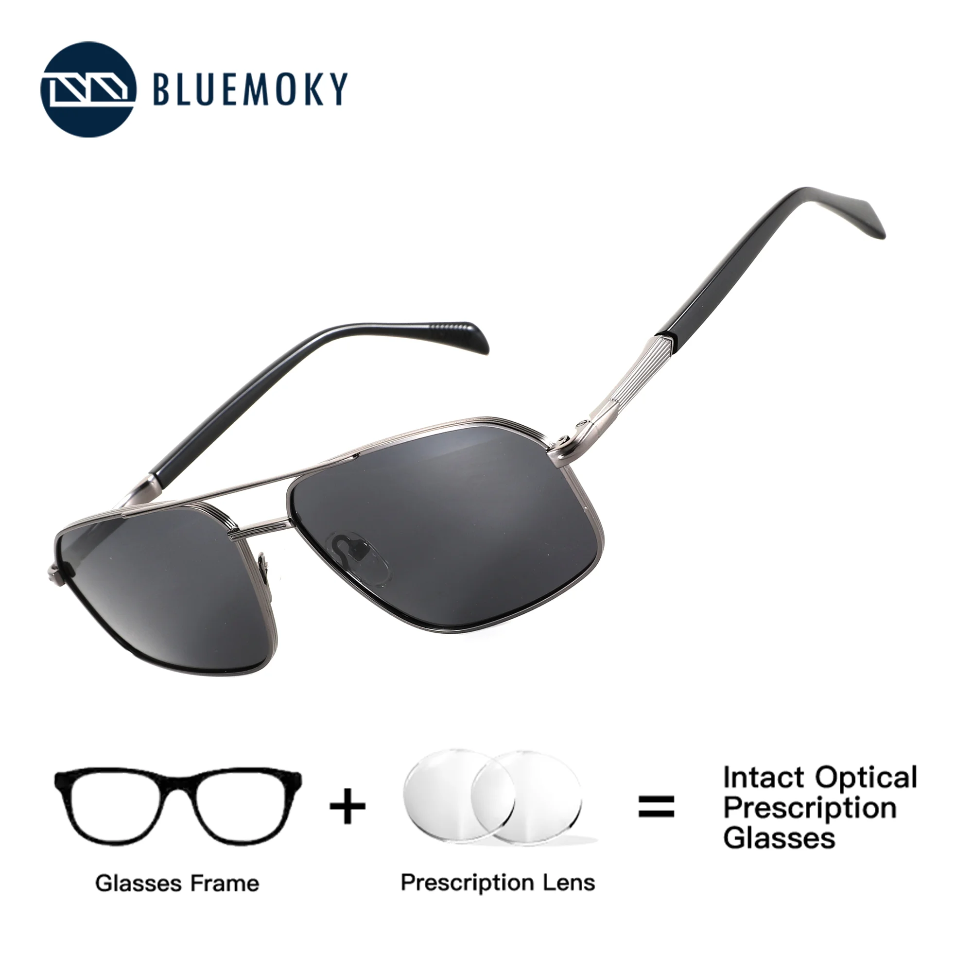 BLUEMOKY L Size Pilot Prescription Sunglasses Metal Polarized UV400 Reading Optical Progressive Men's Glasses