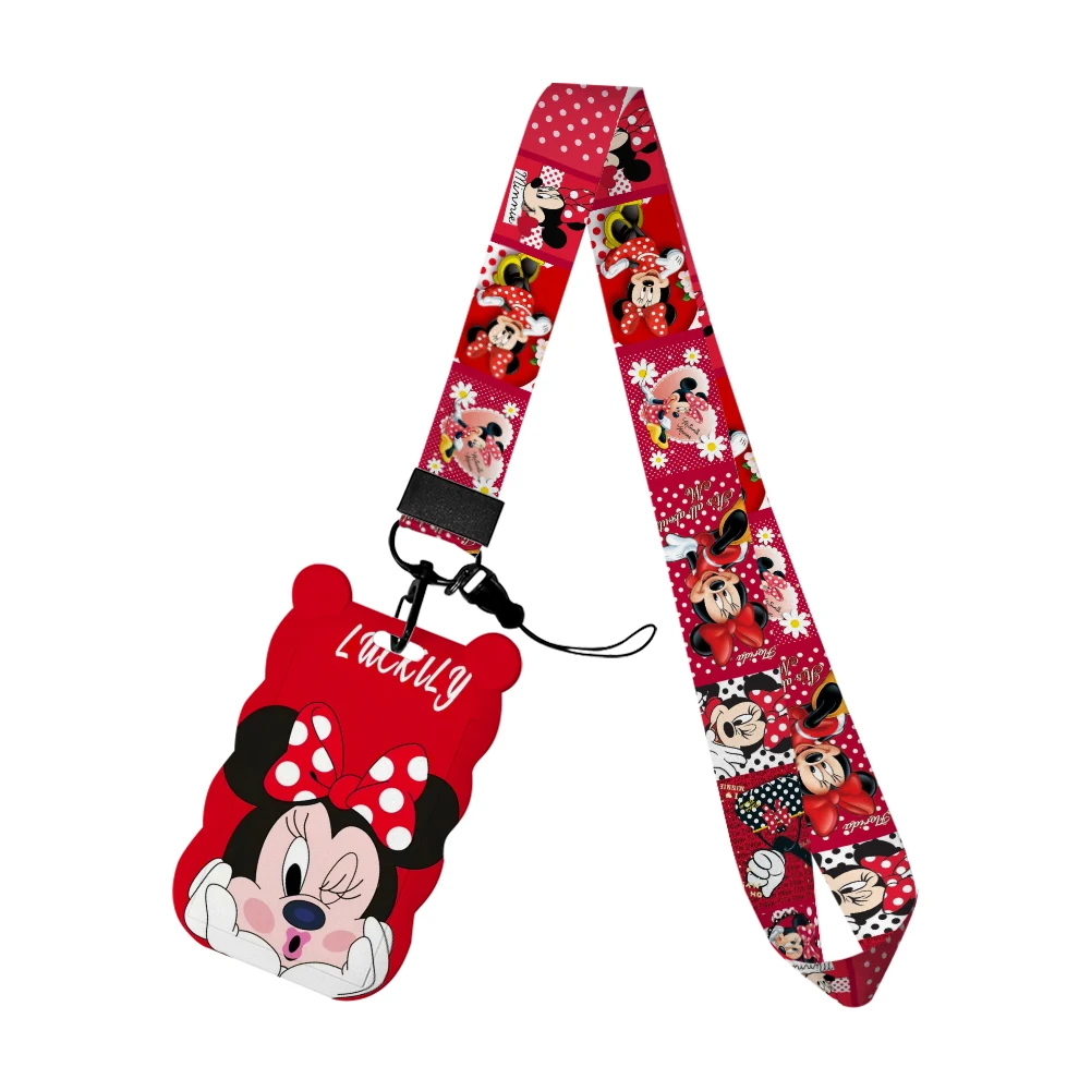 การ์ตูน Disney Mickey Mouse น่ารัก Lanyard น่ารักผู้ถือป้าย ID บัตรเครดิตผ่านแขวนเชือกสําหรับคีย์อุปกรณ์เสริมของขวัญ