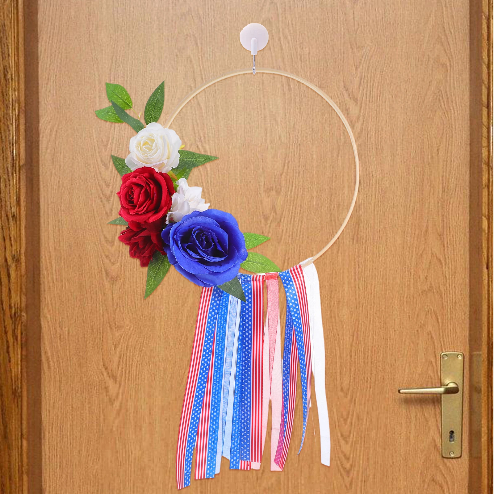 

1pc 4Th Of July Patriotic Wreath Independence Day Floral Decoration Artificial Flower Wreath For Front Door Outdoor Indoor Home