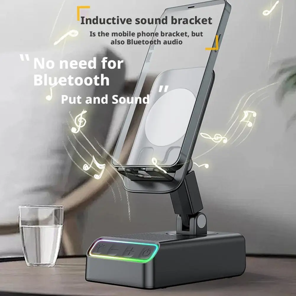 Adjustable Cell Phone Stand With Wireless Induction Bluetooth Speaker Wireless Audio Bluetooth Speaker Foldable Holder