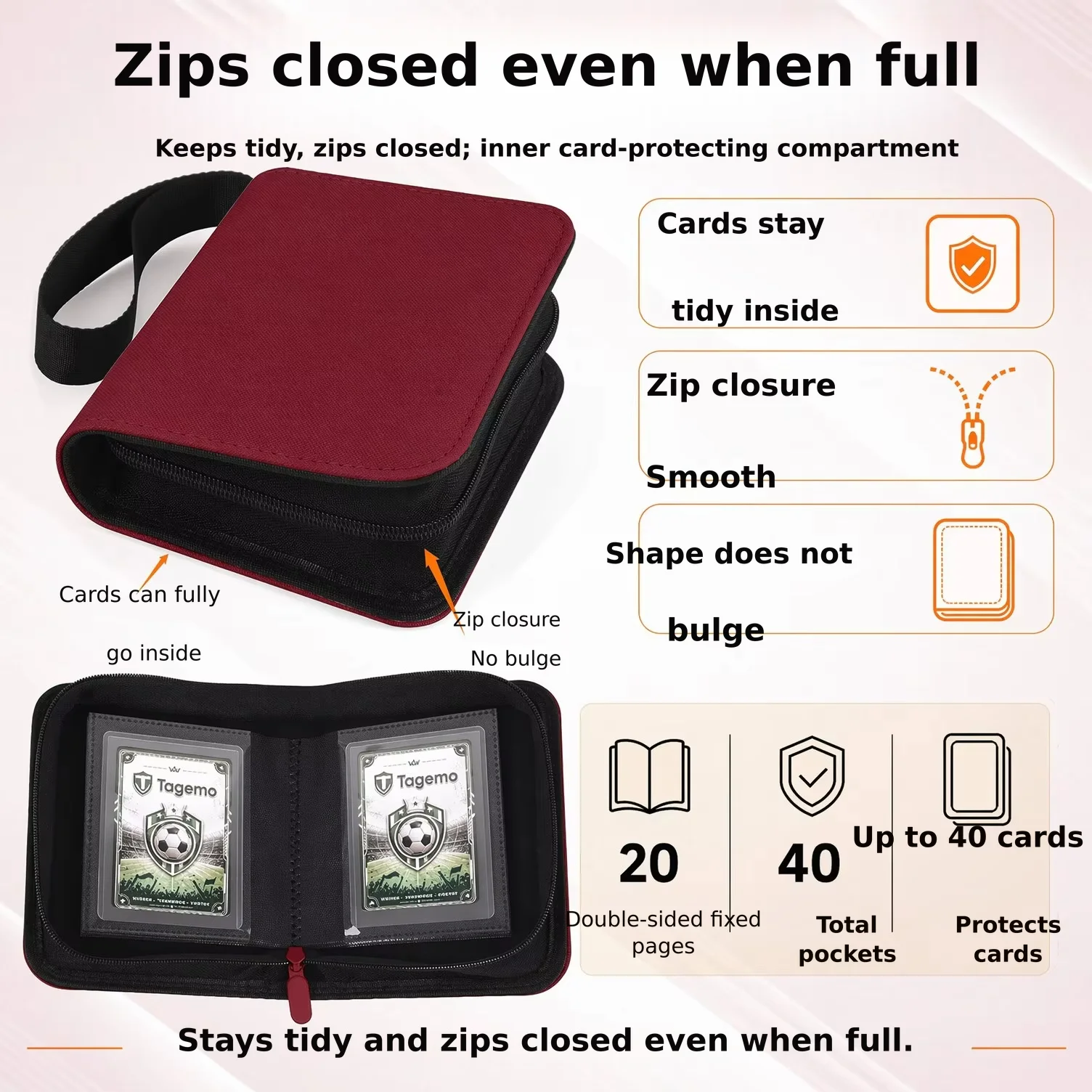 PU Leather Zipper Loose Leaf 1 Pocket Card Binder for 3 Inch Photocards Sports Trading Cards Kpop Idol Card Album
