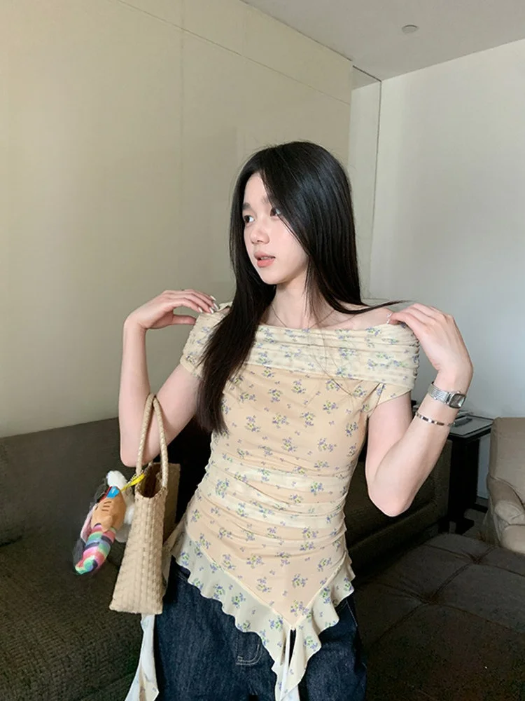 

Женский летний топ YOKLASS из шифона с цветочным принтом, новый, асимметричный, с дизайнерским акцентом, в корейском стиле, приталенный...