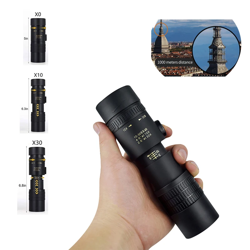 Telescope Zoom 10-300x40 for concert zoo or game High Power Monoculars With Smartphone Tripod Bak4 Optical Prism