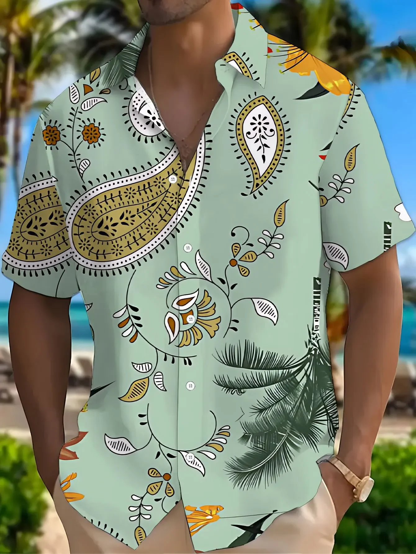 Men's Urban Fashion Hawaiian Shirt Summer Man Short Sleeve Cool Beach Print Lightweight Breathable Casual Party Tops