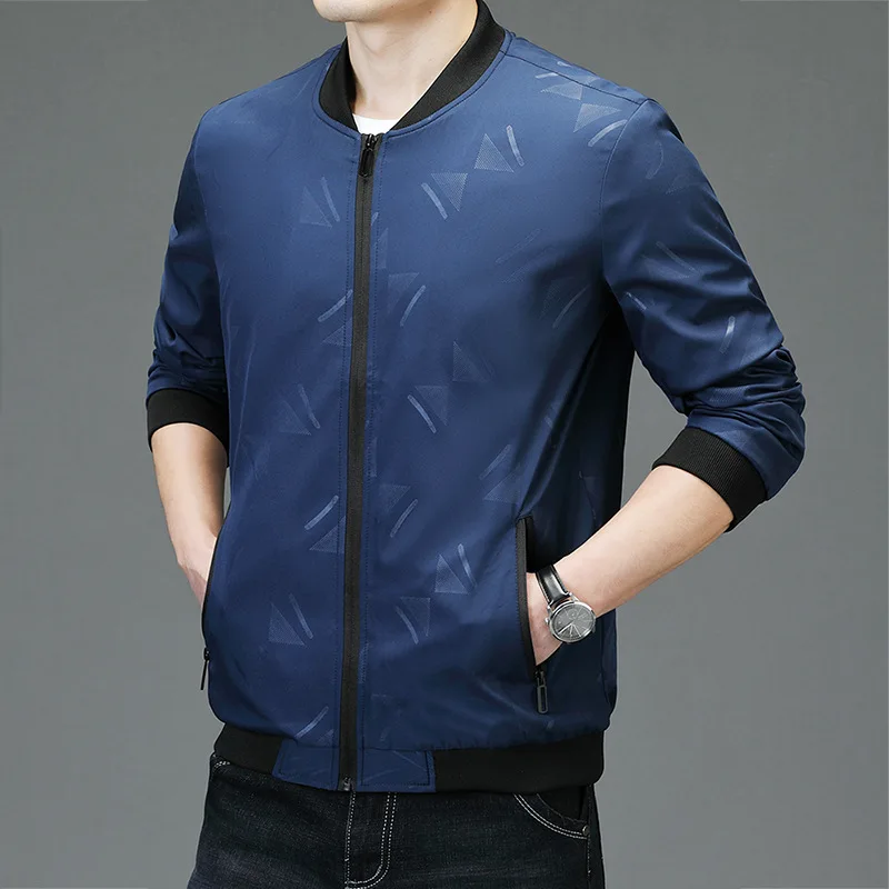 

2024 Men's Autumn Casual Printed Baseball Collar Jacket Loose All-Match Trendy Thin Jacket