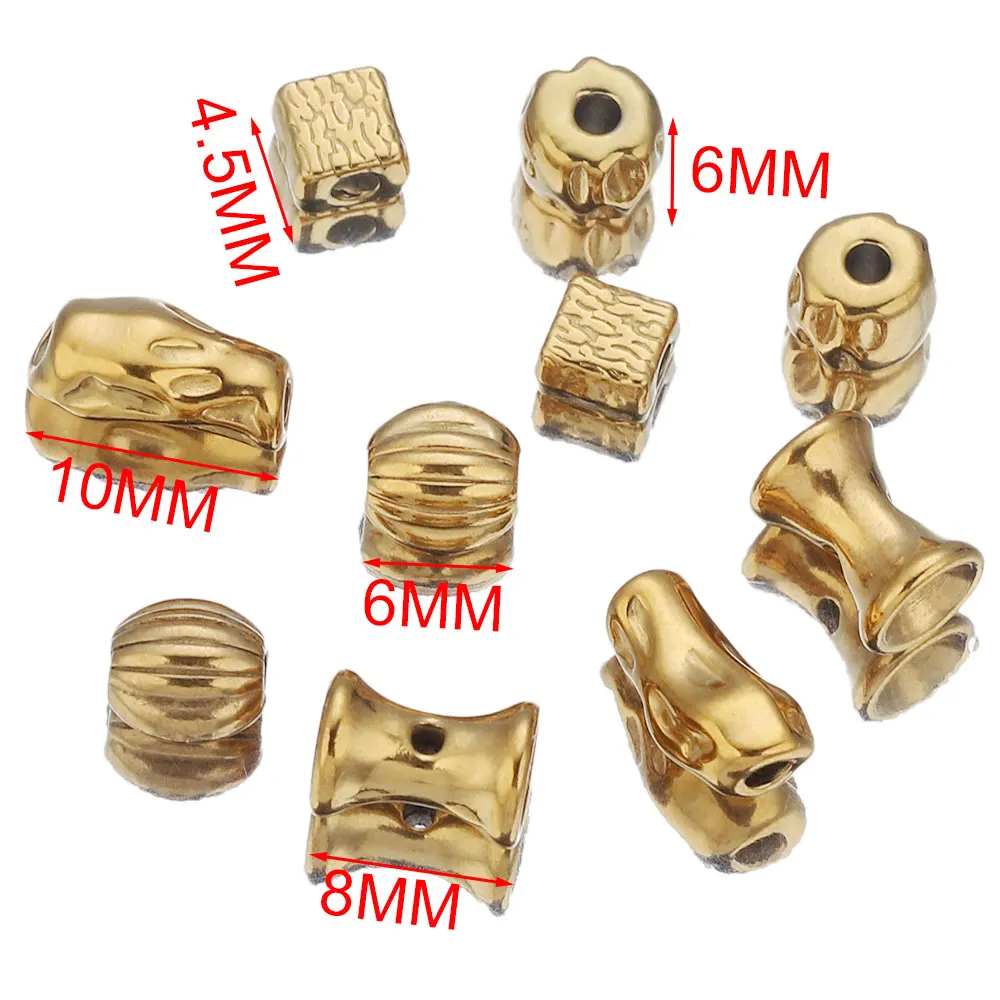 10PCS Stainless Steel Square Irregular Charm Spacer Beads PVD Gold Plated Metal Beads Necklace Bracelet Jewelry Making Wholesale