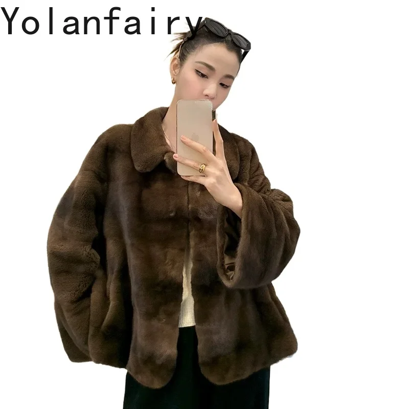 YOLANFAIRY High-end Velvet Grade Whole Mink Real Fur Coat Woman Winter Elegant Beautiful Natural Mink Fur Jacket Women casacos