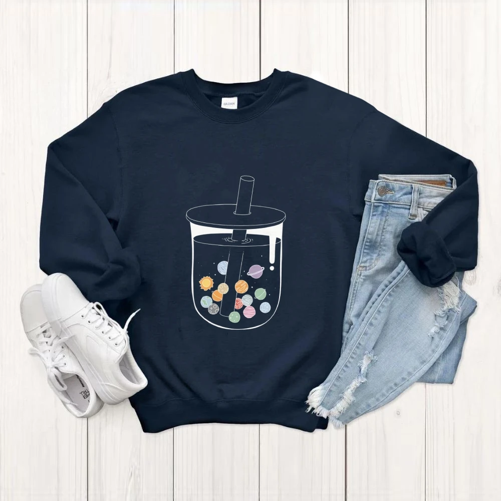 プラネットジャートレーナークリエイティブデザイン秋冬カジュアルルーズ長袖リラックスした風変わりなユニークな快適な布トップス