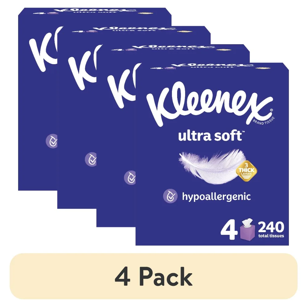 

Ultra Soft Facial Tissues, 4 Cube Boxes, 60 Tissues per Box, 3-Ply