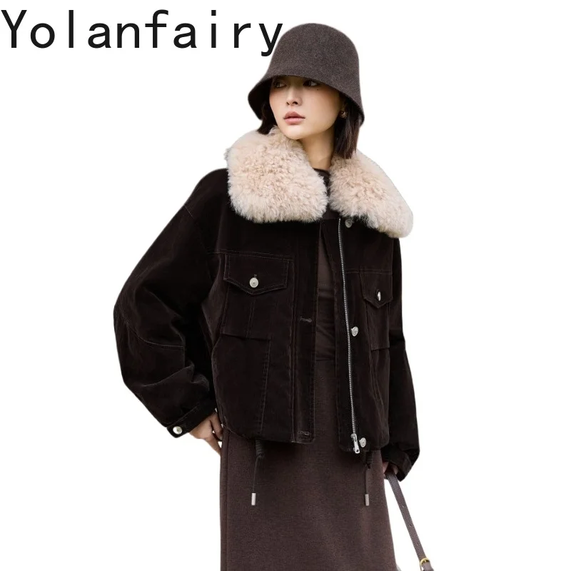YOLANFAIRY High Quality 90% White Goose Down Jackets Woman Winter Wool Fur Collar Warm Puffer Jacket Elegant Down Coat casacos