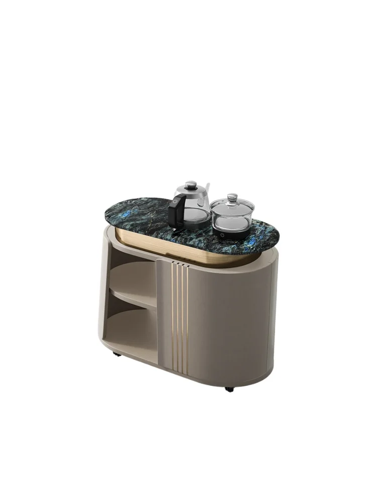 

Mobile tea table household balcony small tea cart light luxury style kettle integrated luxury stone tea cabinet