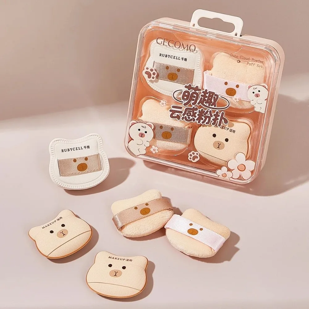 Juego de 5 uds de Mini esponja de polvo flocado suave, uso húmedo, diseño de oso, esponja de maquillaje, uso seco, esponja para la yema del dedo