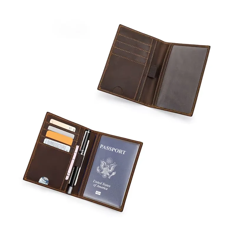 CONTACT'S Genuine Leather Passport Wallet for Men Slim Passport Cover With Pen Slot Men Travel Wallet Card Holder Men's Wallets