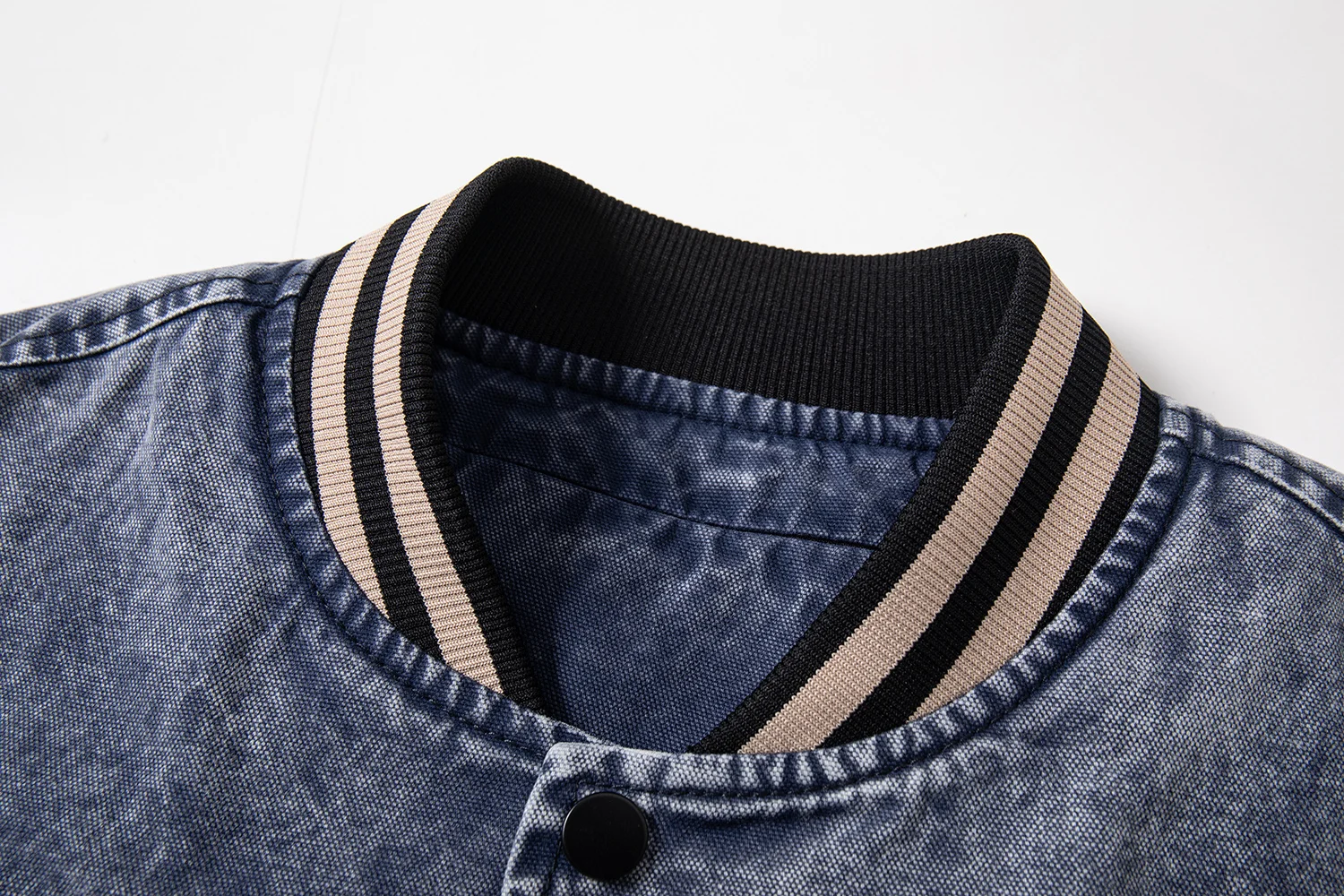 Herren Vintage Washed Denim Varsity Jacke Farbblock Knopfleiste Mantel Locker Sitzende Passform Lässige Herbst-Winter-Oberbekleidung – Detail 9