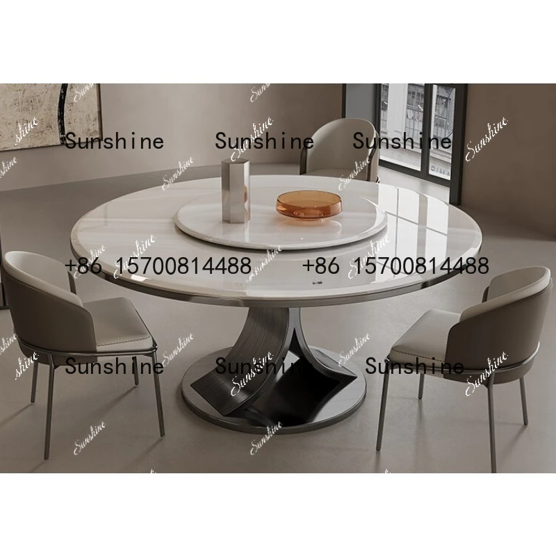

Italian minimalist marble round table high-end luxury stone dining table modern light luxury dining table FT