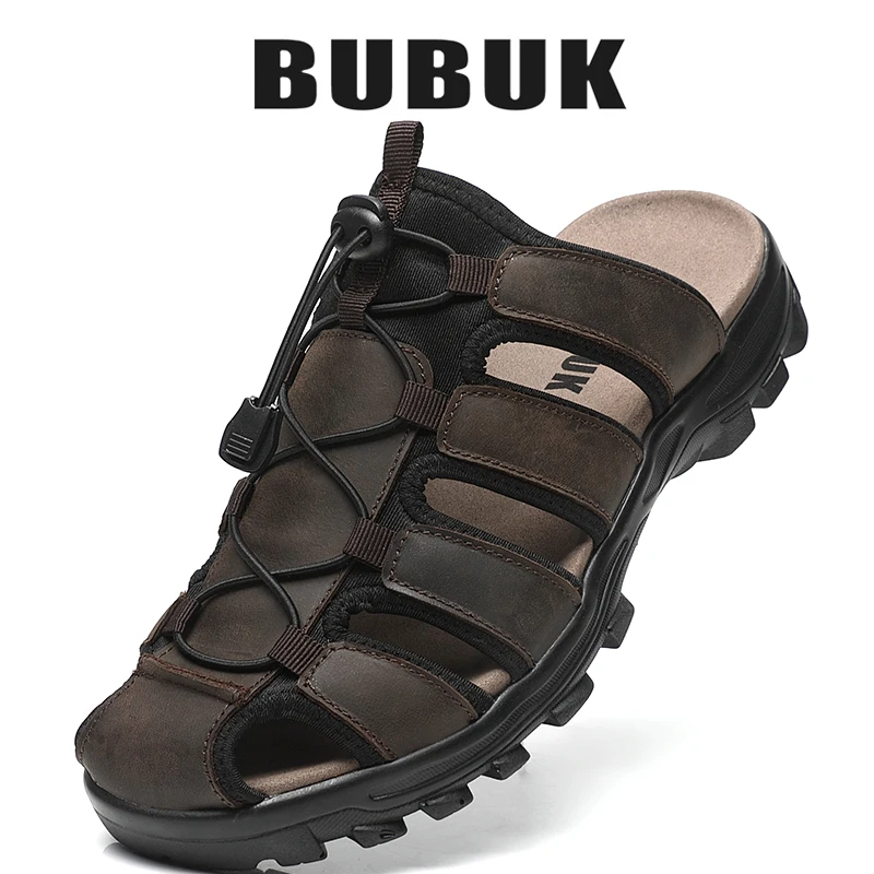 

BUBUKmen's first-layer cowhide sports slippers, one-pedal outdoor beach shoes, suitable for travel and hiking, commuting to work