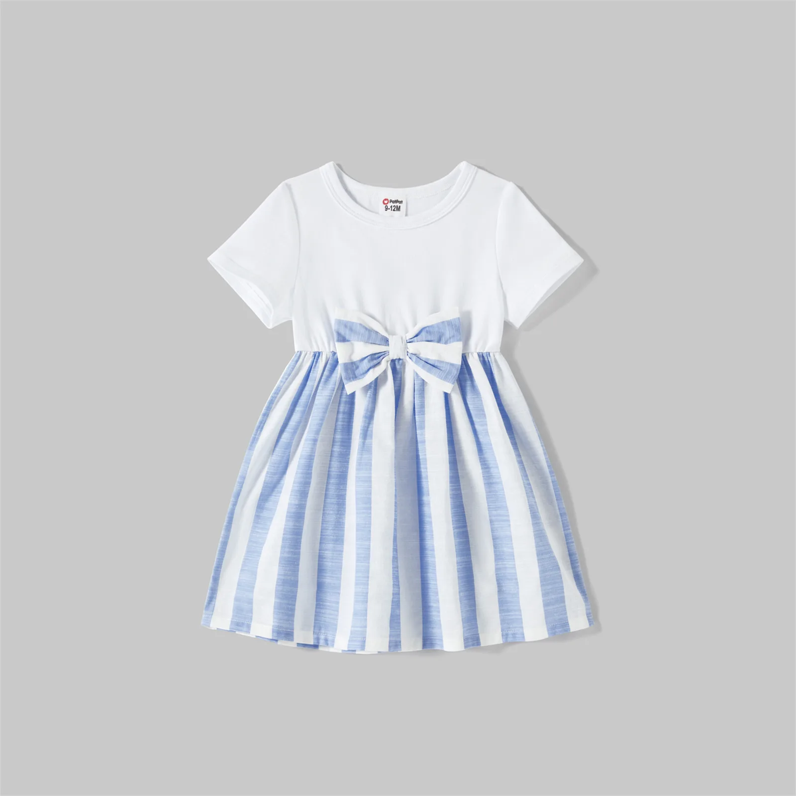 PatPat Family Matching Outfits Cotton Short-sleeve Spliced Tee and Striped Surplice Neck Short-sleeve Belted Dresses Sets