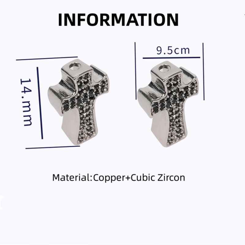 1PC Wholesale supplier Black Cubic Zircon Cross DIY Charm Beads Jewelry Bracelet Necklace Making Micro Pave CZ Cross Accessories