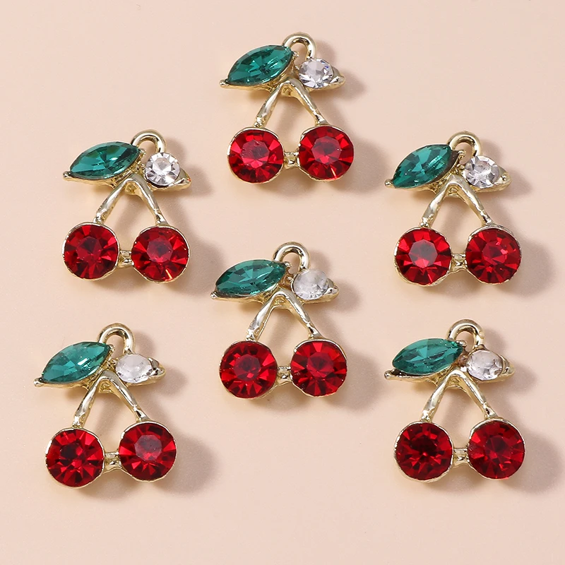20 Stück 14 x 19 mm zarte Kristall-Frucht-Kirsch-Charms-Anhänger für Schmuckherstellung, Ohrringe, Halsketten, Armbänder, DIY-Bastelbedarf – Detail 5