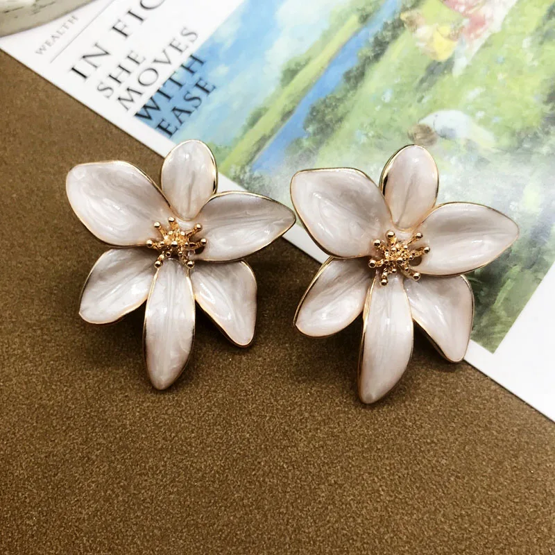 Oil Painting Earring Flower Ivory Jewelry For Women's Gift Sweet Accessories Wholesale