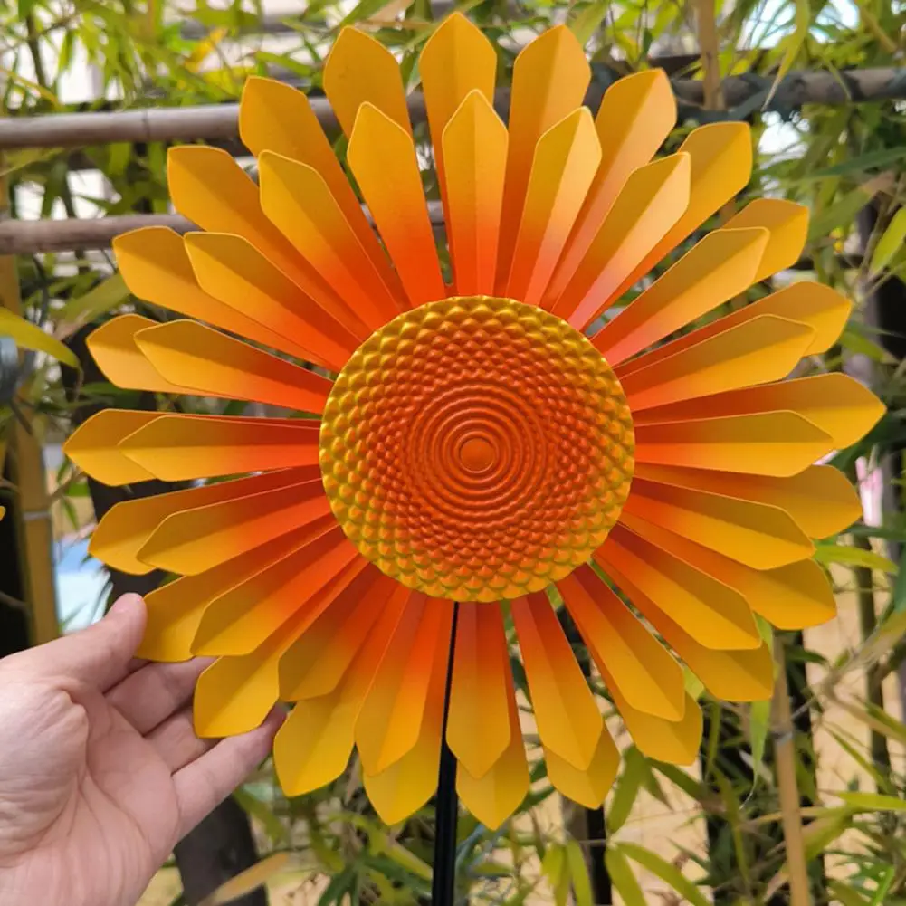 Sunflower Wind Spinner 360 Degree Rotating Windmill Yard Art with Stake Metal Flower Kinetic Wind Sculpture for Yard Lawn Patio