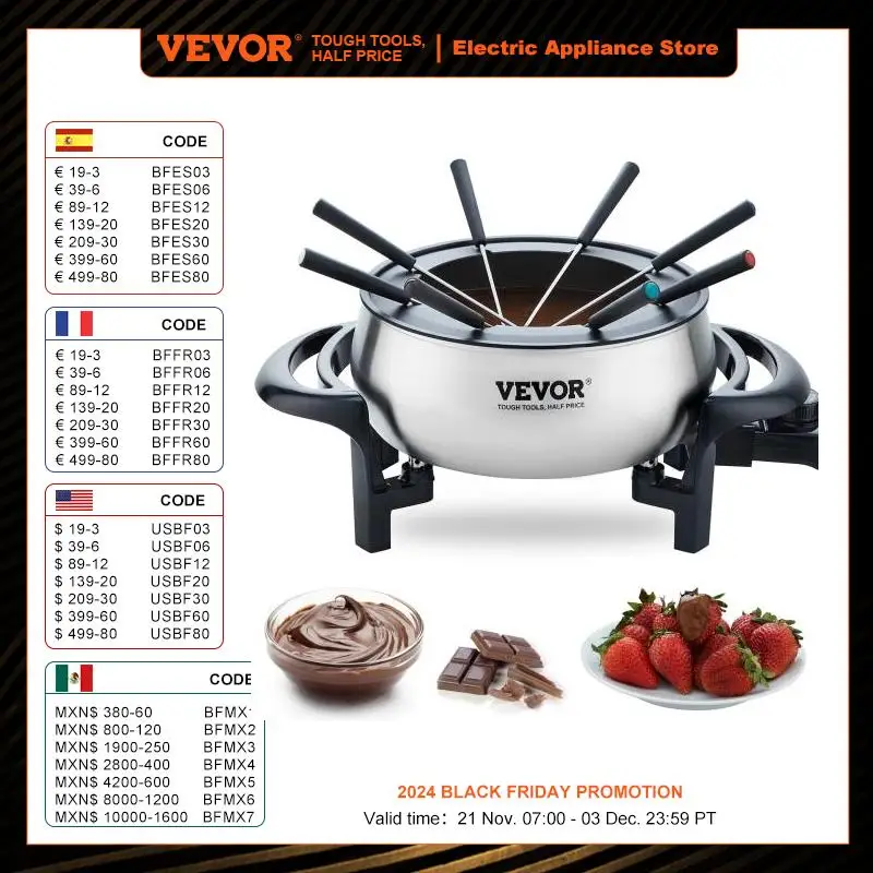 VEVOR-olla eléctrica para derretir Chocolate en cascada, juego de ollas para Fondue, calentador de queso, electrodoméstico para cocina, 3Qt