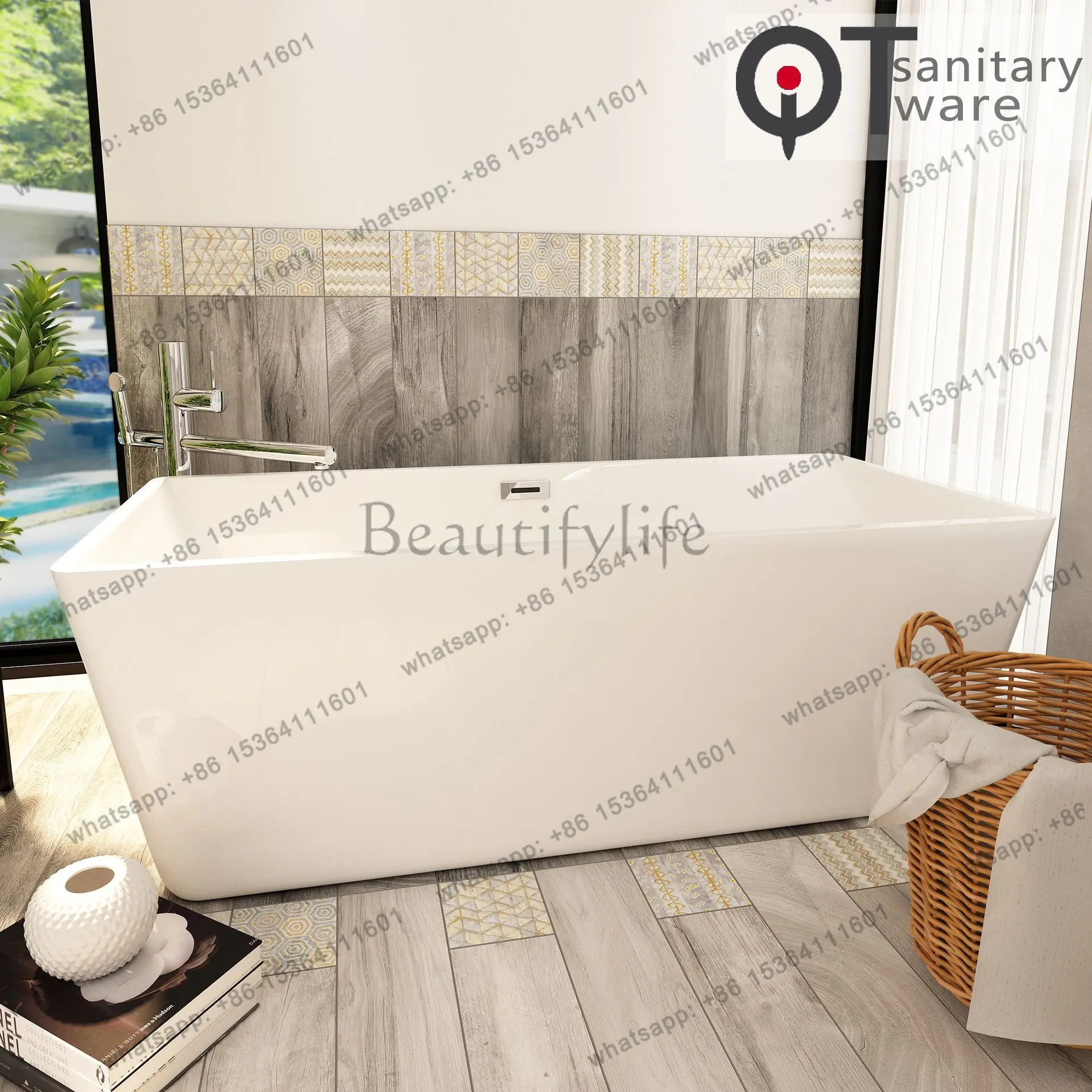 Household couple double rectangular acrylic independent bathtub QT-066