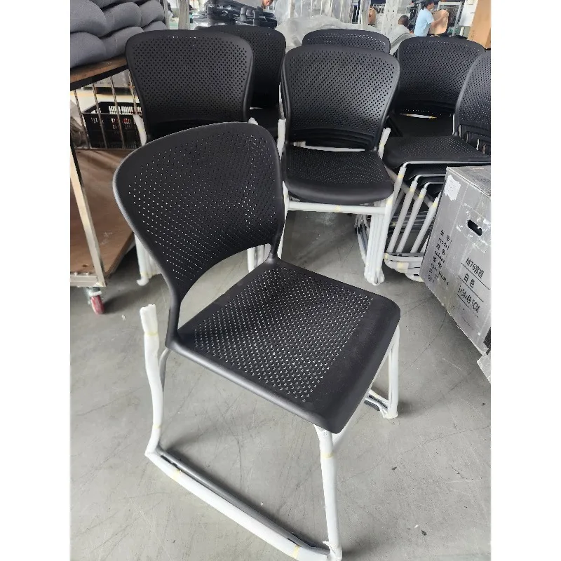 Modern Steel Plastic Armless Reception Chair Stackable Office Chair for Conference Training Computer Negotiation Student Use