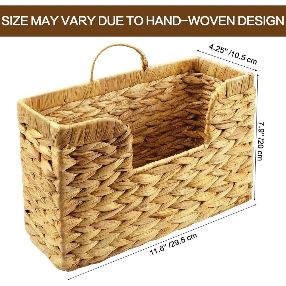 Hanging Magazine Holder, Water Hyacinth Mail Basket Wall Mounted Rack with Handle or Book, Ideal for Bathroom, Home, Office - 11 view 2