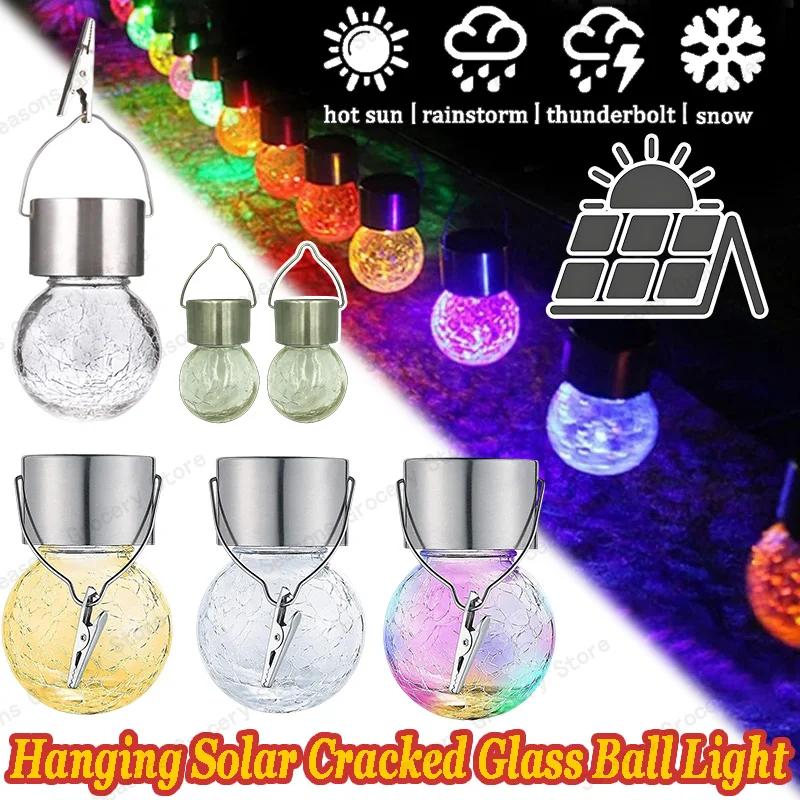 

1-10PCS Solar LED Cracked Glass Orb Lights Weatherproof Outdoor Hanging Decor for Christmas Tree Porch Garden Party Lighting
