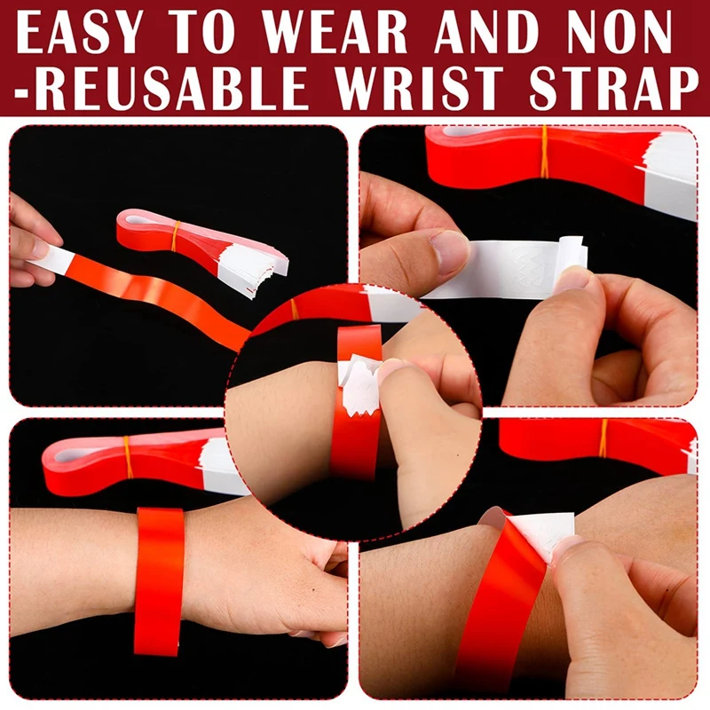 600Pcs Waterproof Hand Bands Neon Wristband For Events Concert Adhesive For Party Red