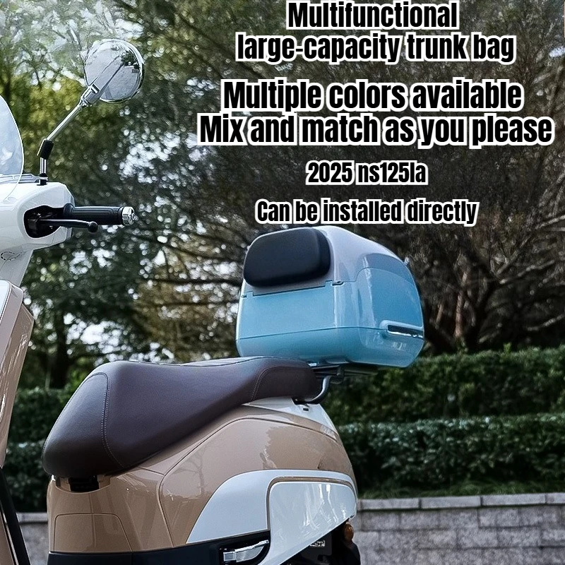 Motorcycle Rear Top Case Trunk with Backrest Fits 125cc Retro Scooter Luggage Box Waterproof Large Capacity Anti-Theft