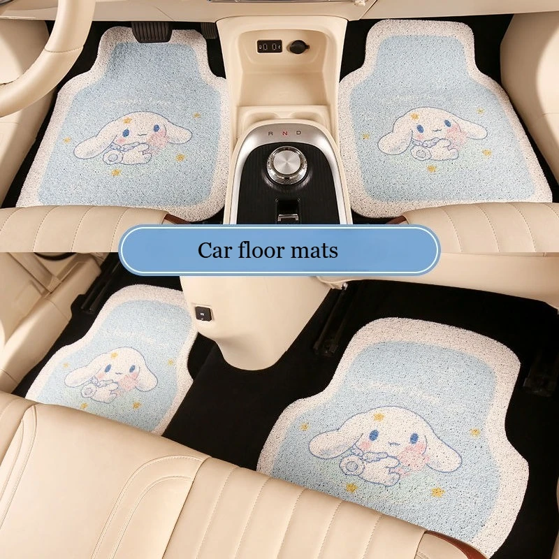 

Универсальные автомобильные коврики с рисунком Sanrio Cinnamoroll, коврик для ног, грязеотталкивающие износостойкие проволочные коврики, аксессуары для интерьера