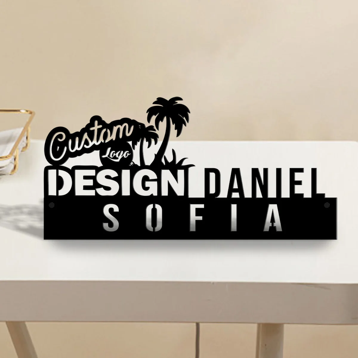 Custom Company Brand Logo Desk Name Plate Wedge, Personalized Nameplate Executive Office Sign Shelf Tabletop Plaque Decor