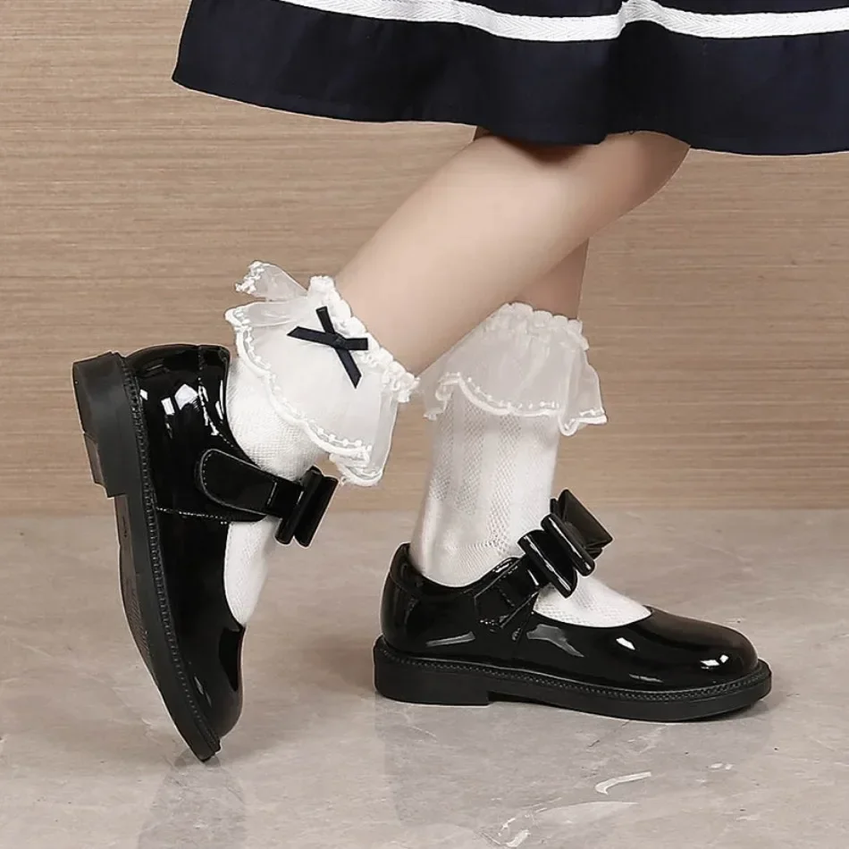 Children\'s Leather Shoes New Bow Girl Princess Shoes Soft Sole Casual Student Leather Black Shoes Performance Dancing Shoes