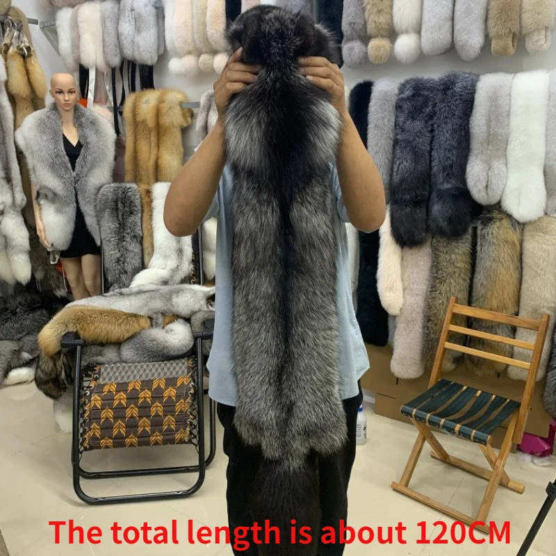 Real whole fox fur scarf silver fox whole skin whole leather grass shawl men and women scarf set head fur fabric plush fabric