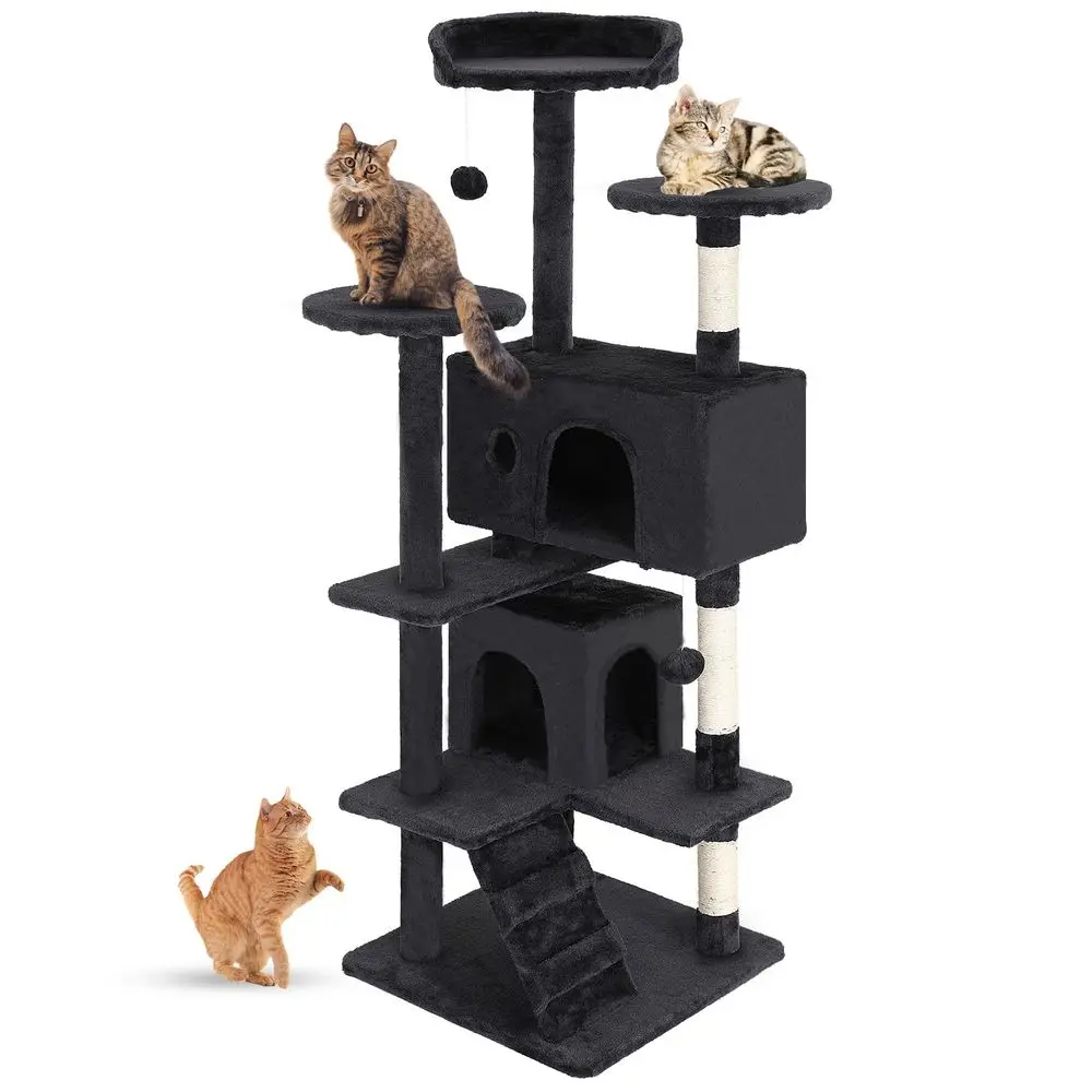 

Многоуровневый игровой комплекс для кошек 54 Cat Tree Tower, темно-серый, с сизалевыми столбиками для царапания, домиками, плюшевыми лежанками и подвесными игрушками