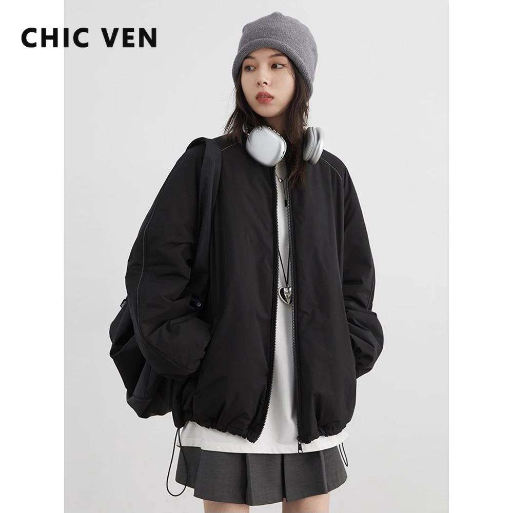 

CHIC VEN Women Short Parka Coat Casual Loose New Letter Embroidered Jacket Girl Outerwear Ladies Overcoat Autumn Winter 2025