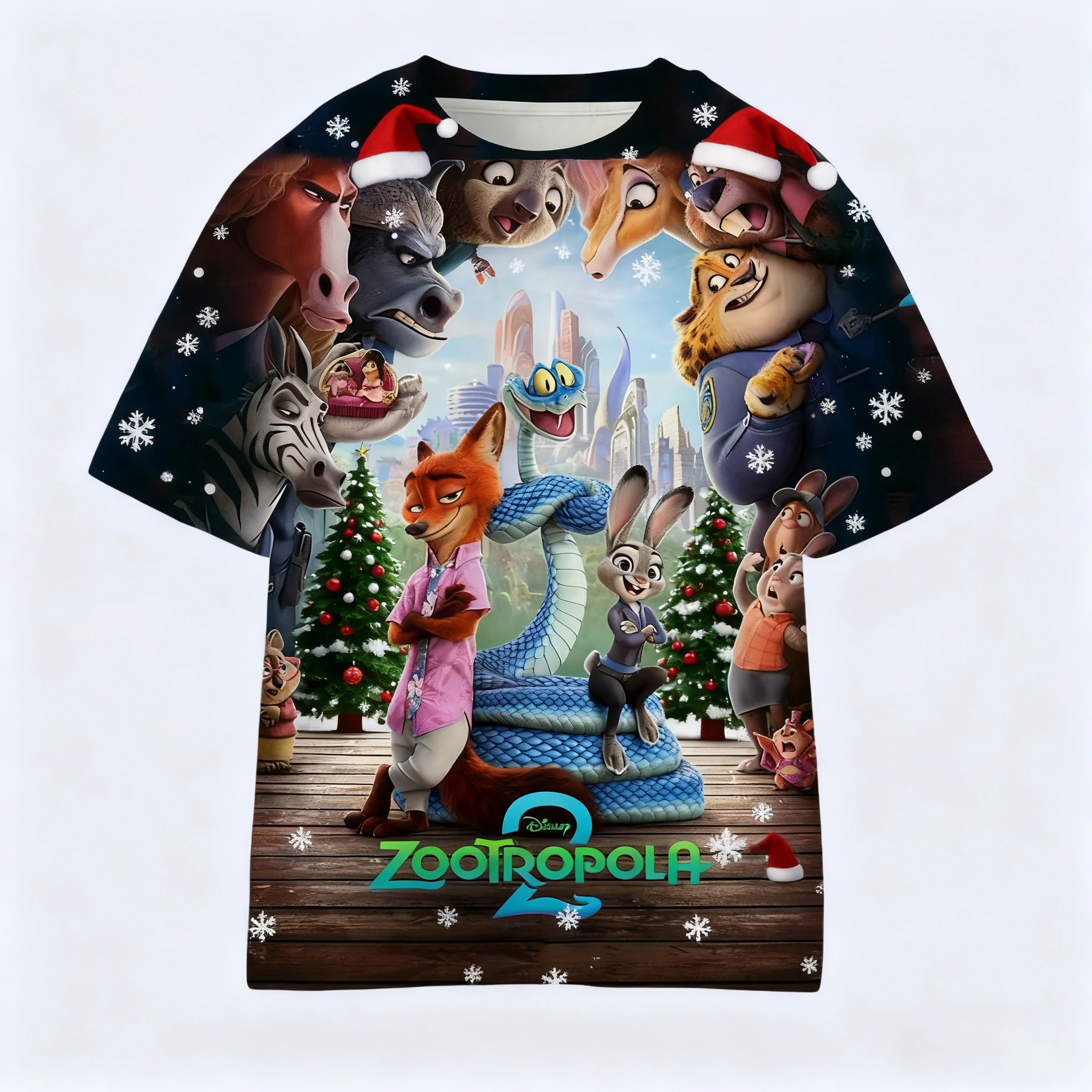 تي شيرت ديزني زوتوبيا 2 لعيد الميلاد للرجال والمراهقين بأكمام قصيرة وحفلات عيد الميلاد كاجوال يوميًا بطبقات الخريف والشتاء #4