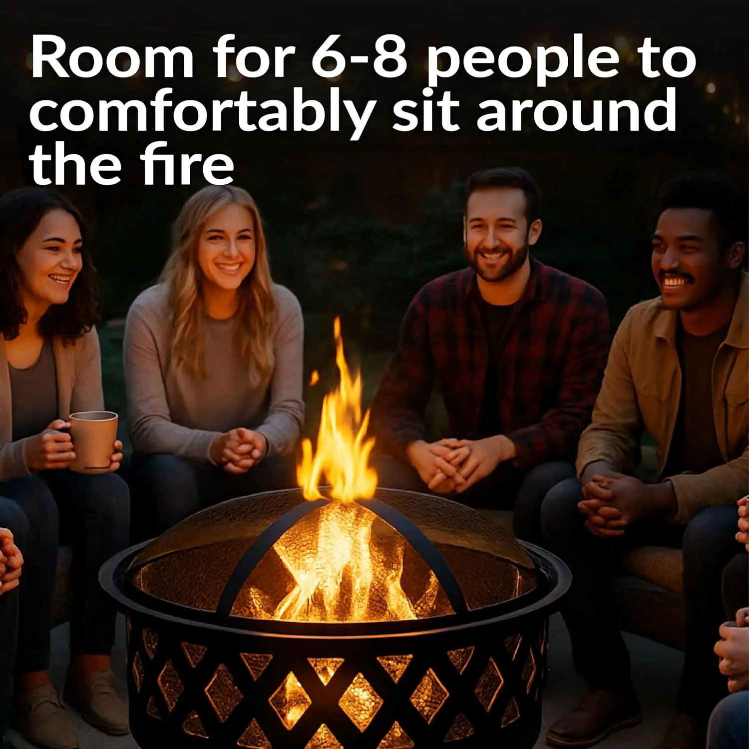 Black, Heavy Duty Steel Metal, Patio Fire Pit with Spark Screen, Poker, & Cover, Wood Firepit for Outside, Backyard, or Deck