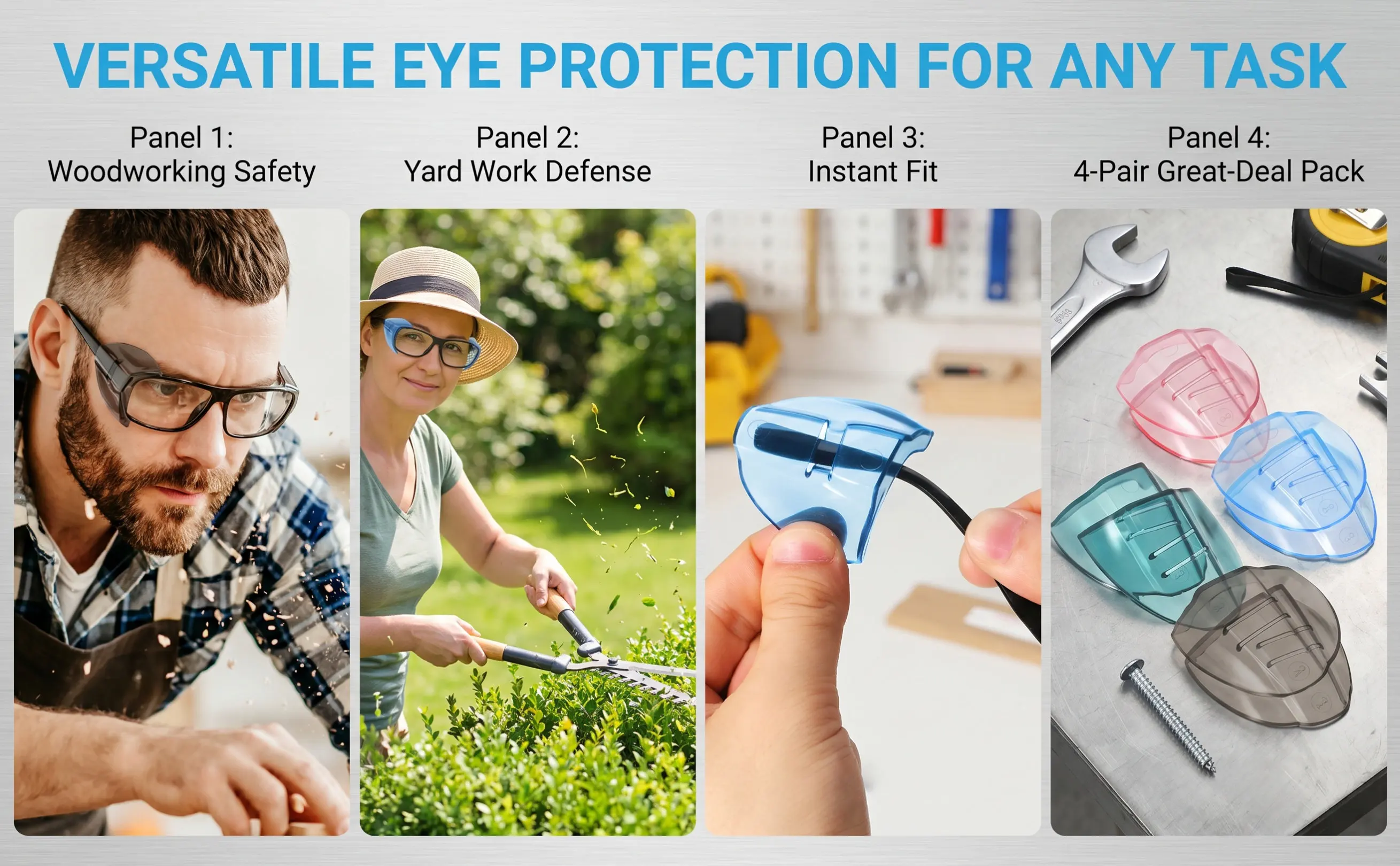 4Pairs Safe Clear Tpu Glasses Side Shield Easy Install Removable Protective Eyeglasses Side Shields for Daily Work Safety Use