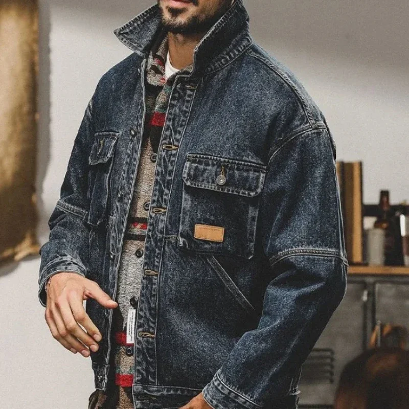 Manteau de cow-boy en denim décontracté pour hommes, vestes carillon lavées, vêtements populaires coréens, hiver 2024, Y2k, nouveau